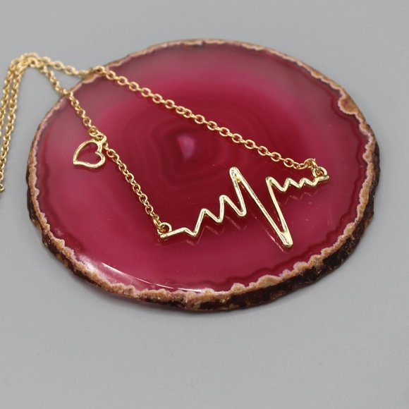 Love heart heartbeat necklace gold tone - Picture 3 of 6